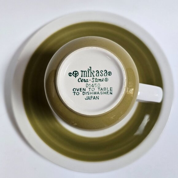 Vintage Mikasa Olive Green Apple Pie Ceramic Cera Stone Cup & Set D1450 - Picture 10 of 10